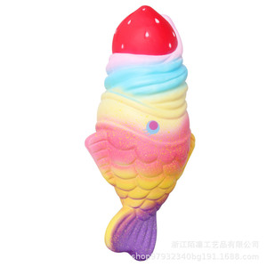 Strawberry Ice Cream Fish <b>Squishy</b> Toy TPE Slow Rebound Fidget Toy For Kids Age 2 To 4 Years Unisex Decor Gift - Product Image 4