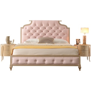 <span class=keywords><strong>Lit</strong></span> de Mariage Américain de Luxe Moderne et Simple en Cuir Rose, Taille Européenne, en Bois Massif, Style Princesse Française - Product Image 5