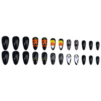 Faux ongles autocollants Halloween motif toile d'araignée et citrouille, taille moyenne, style Instagram, style européen et américain