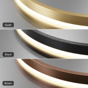 Candelabro Led minimalista, iluminación para el hogar, anillos cepillados, candelabro montado en el techo, lámpara colgante, Color dorado y negro - Product Image 2