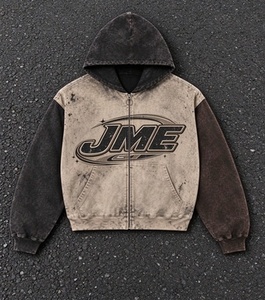 Veste à capuche vintage personnalisée effet délavé – Manches contrastées, logo Racing JME et poche avant - Product Image 2