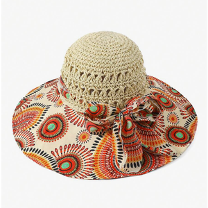 Chapeau de soleil pour <span class=keywords><strong>femme</strong></span>, chapeau de plage d'été, chapeau décontracté à motif floral ajouré, grand bord pliable en paille - Product Image 3