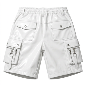 Men's Genuine <b>Leather</b> Satin Cargo <b>Shorts</b> Multiple Pockets Elastic Mid Waist Zipper Fly Eco-Friendly Breathable Casual Solid - Product Image 6