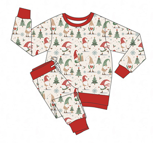 Ensemble pyjama enfant imprimé gnome de Noël en <span class=keywords><strong>bambou</strong></span>/spandex, manches longues, anti-plis, séchage rapide, 2 pièces, pour les fêtes, OEM ODM - Product Image 1