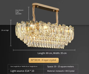 Lampadario Sospensione Moderno di Lusso in Cristallo, Ferro Dorato, <span class=keywords><strong>LED</strong></span>, da Interno, Altezza Regolabile, Dimmerabile, per Isola Cucina, Bancone, Ristorante e Hotel - Product Image 3