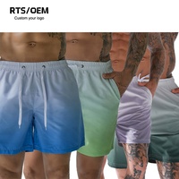 New Fashion Ombre Colorblock Summer Beach Shorts Gradient Drawstring Men's Shorts Printed Logo Sports Shorts