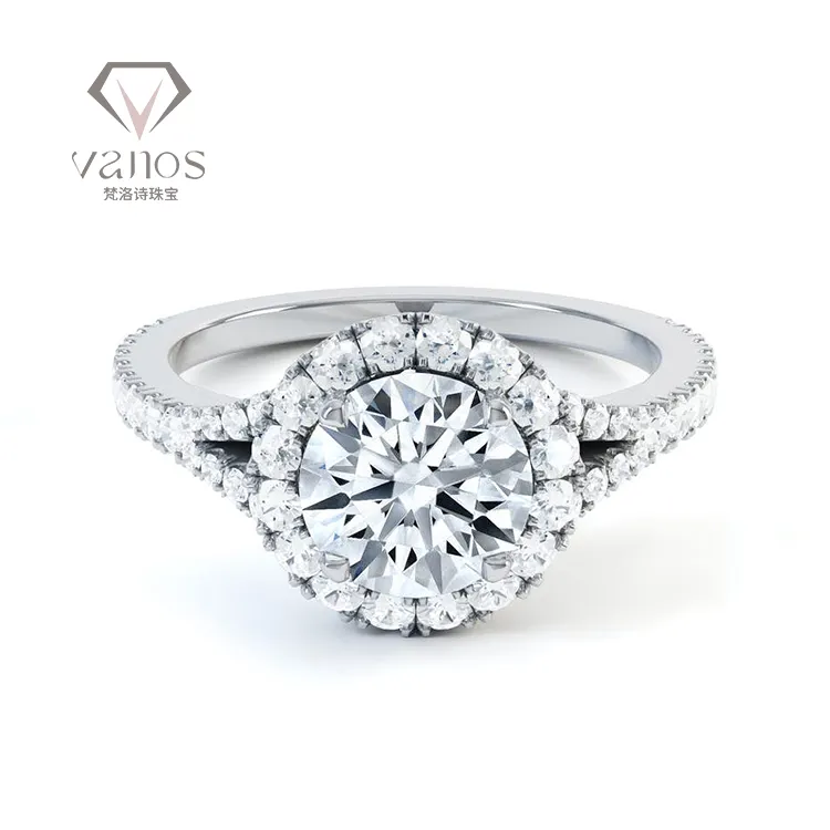 Vanos Jewelry Paving Ring CVD Lab Grown Diamond IGI Certificate 1 Carat Round HPHT Lab Created Diamond Engagement Ring Band