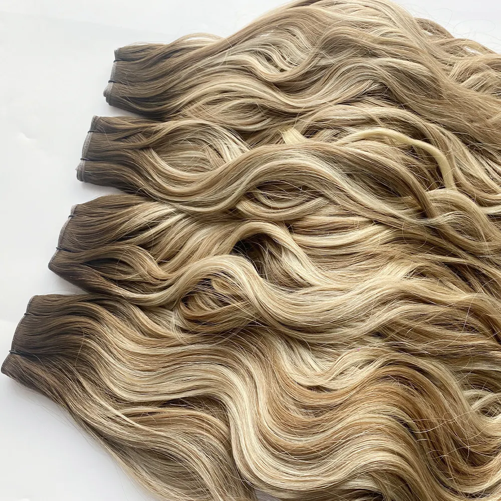 2024 Hot Selling Russian Double Drawn Balayage Color Curly Natural Wave Invisible Genius Weft Human Hair Extension