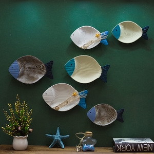 Decorazione da Parete in Legno Dipinto Stile Mediterraneo, Forma di Pesce, Ecologico, Bianco/Blu, Regalo Nautico per <span class=keywords><strong>la</strong></span> Casa - Product Image 3