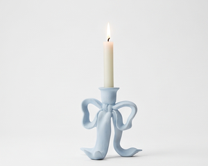 Elegant <b>Ribbon</b> Bow Light Blue Metal Taper Stand Texture Casting Table Centerpiece Supplier - Product Image 3