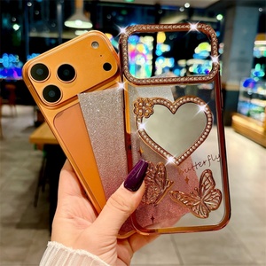 เคสโทรศัพท์เคลือบทองหรูหรา พร้อมฝาครอบกระจกเพชร สำหรับ iPhone 16 15 14 Plus, เคส iPhone 17 Pro Max รุ่นพรีเมียมสำหรับผู้หญิง - Product Image 2