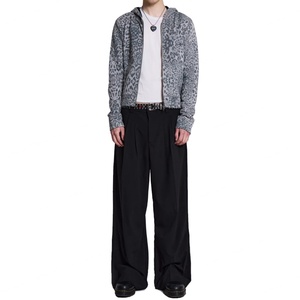 กางเกงเอวกลางเอวแบบสั่งตัดของผู้ชายกางเกงออกกำลังกายทรงหลวมมีจีบด้านหน้าสไตล์ใส่สบาย - Product Image 2