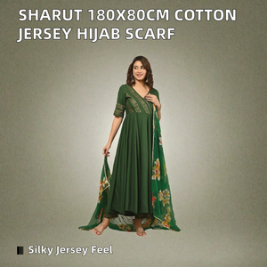 Green Floral Hijab <b>Shawl</b> Jersey Fabric <b>Wrap</b> Muslim Headscarf Scarf for Daily Wear - Product Image 2