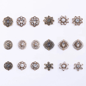 Vintage Metal perlas flor apliques Rhinestone botón hecho a mano DIY accesorios de joyería - Product Image 2