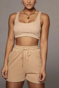 Ensembles Deux Pièces Personnalisables Logo Coton Confortable Été 2025 pour Femmes : Crop Top et <span class=keywords><strong>Short</strong></span> Cycliste à Poches - Product Image 4