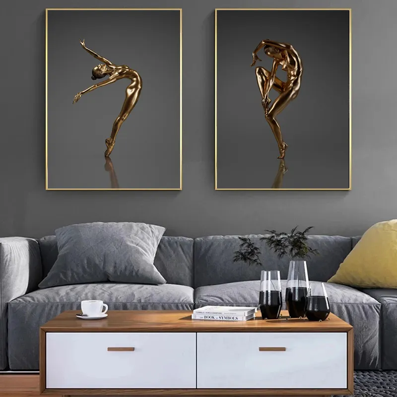 Golden Ballett-Tänzerinnen Ölgemälde auf Leinwand Wandkunst Poster Drucken Wandbilder für Schlafzimmer Zuhause