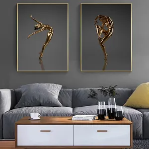 황금 발레 댄서 여성 유화 캔버스 벽 예술 포스터 침실 홈 인쇄 벽 그림