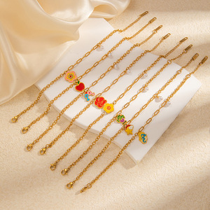 Encantadoras mujeres colorido esmalte Acero inoxidable Animal mar caballo estrella flor encanto enlace cadena perla pulsera Pulseras Mujer - Product Image 2