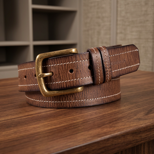 Ceinture carrée en cuir de vache véritable pour homme, style vintage, avec boucle en acier, durable, résistante à l'eau, écologique, haute résistance, 3D - Product Image 1