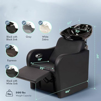 Unité de lavage de cheveux professionnelle pour barbier avec bac inclinable en porcelaine noire, lit de shampoing pour salon