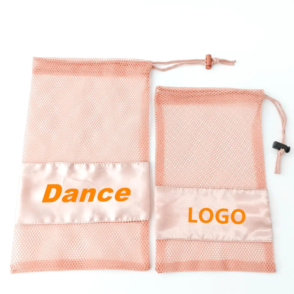 Custom Nylon Mesh Net Ballet Dance Shoes Gift Packing Bag With Logo Foldable Drawstring Shopping Travel Beach Swim Storage Pouch