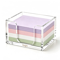 Support de notes autocollantes en acrylique avec logo personnalisé, plateau transparent pour bloc-notes, distributeur de notes en acrylique, organisateur de papeterie de bureau