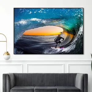 Pôster de cenário de ondas gigantes do oceano moderno com vista para o mar azul pintura de parede impressão em tela para sala de estar decoração de casa quadros de imagens de surf