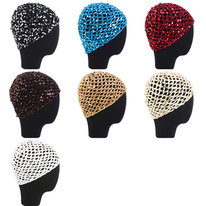 En gros, Bonnet en maille à paillettes et sequins, Turban au crochet, <span class=keywords><strong>Snood</strong></span> pour cheveux pour femmes, Filets à cheveux tricotés scintillants à motifs diamant - Product Image 5
