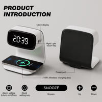 Lampe de chevet moderne avec chargeur sans fil 15W, horloge numérique, réveil LED, alimentation USB, contrôle tactile blanc, écologique