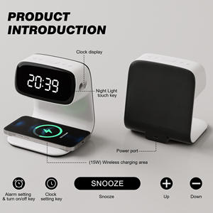 Moderno caricatore Wireless 15W lampada intelligente sveglia digitale LED USB-Powered bianco Touch Control eco-compatibile lampada da comodino - Product Image 5