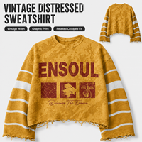 Sweat-shirt surdimensionné à col rond et épaules tombantes, coupe courte, en coton épais 420 GSM, imprimé numérique, effet vieilli, pour hommes, personnalisable OEM