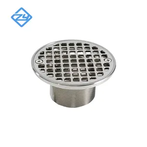Factory Bathroom 4" CP Brass Round Shower Floor Drain with Outlet Strainer