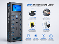 Casier de recharge intelligent commercial à 18 portes avec recharge sans fil, paiement par carte QR et espèces, station de stockage mobile sécurisée