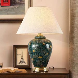 Lampada da <span class=keywords><strong>tavolo</strong></span> con base in ceramica blu e oro europeo porta rame e27 lampada da scrivania con cavo - Product Image 4