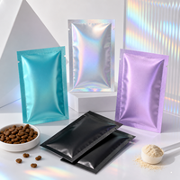 Pochettes plates personnalisées holographiques mates métallisées à trois soudures pour l'emballage de friandises et de compléments alimentaires pour animaux de compagnie