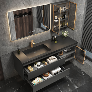 Mueble de Baño Moderno de Lujo Ligero, Montado en la Pared, <span class=keywords><strong>con</strong></span> Lavabo de Cerámica de Piedra Sinterizada sin Costuras, Espejo Inteligente <span class=keywords><strong>con</strong></span> Almacenamiento para Vestidor - Product Image 3