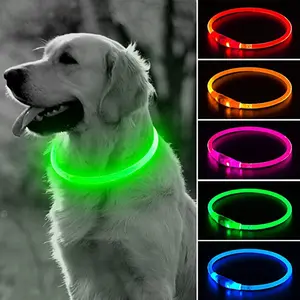 Glow In Night Pet Dog Cat Puppy Safe Luminous Flashing Necklace Adjustable Led Lights Polyester Dog Pets Collars Pet Dog