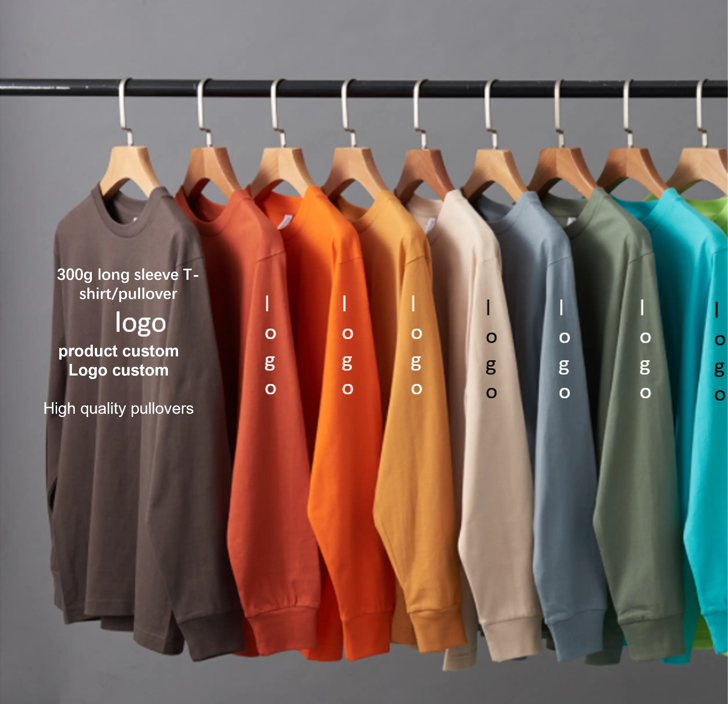 HIC Wholesale Custom Men's sweatshirt 300g O-neck Pullover Custom LOGO Solid Bottomed Shirt High Quality Long Sleeve T-shirt
