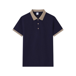 Polo Shirt Navy Blue Short Sleeve Solid Color Polyester Daily Wear - Product Image 1