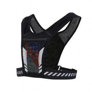 Entraînement réfléchissant respirant noir entraînement réglable personnalisé et gilet en maille de course support pour téléphone de poitrine avec poches porte-bouteille - Product Image 3