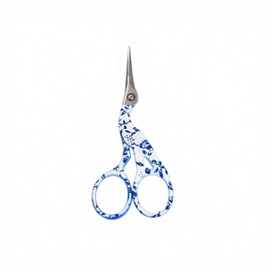 Charmkey Blue <b>Floral</b> Pattern Embroidery & Sewing <b>Scissors</b> Stainless Steel Sharp Blade Zinc Alloy Handle 9CM - Product Image 3