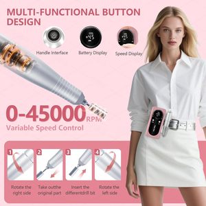 เครื่องตะไบเล็บไฟฟ้าแบบมืออาชีพ ความเร็วสูง 45000 รอบต่อนาที แบบชาร์จได้ สำหรับทำเล็บมือ เล็บเท้า ขัดเจล ลอกสีเล็บ - Product Image 4