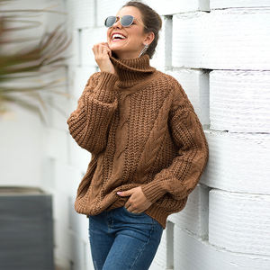 Suéter Tejido de Punto para <span class=keywords><strong>Mujer</strong></span> con <span class=keywords><strong>Cuello</strong></span> de Tortuga, Manga Larga y Diseño Torcido Personalizado, Chompa de Moda para Invierno - Product Image 4