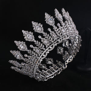 Lusso brillante zircone corona tutto tondo accessori per capelli da sposa corona corona regina di alta qualità diademi da sposa - Product Image 1