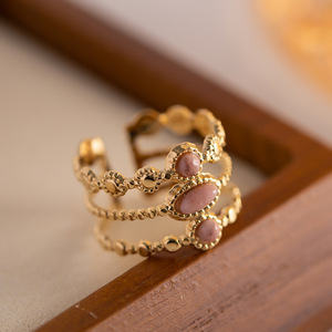 French Vintage Style Jewelry <b>Ring</b> Natural Rhodochrosite Adjustable Stainless Steel Luxurious <b>Open</b> Design Women's Fashion <b>Rings</b> - Product Image 4