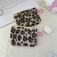 Tas Kosmetik Kecil Bergaya Ins, Motif Leopard, Ritsleting, Bentuk Amplop, Cocok untuk Pelajar, Dompet Kunci & Koin, Tempat Kartu Identitas
