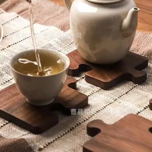 Custom Made Wooden Puzzle Coasters Walnut Color Insulated For <b>Bar</b> And Dining Table <b>Mats</b> - Product Image 2