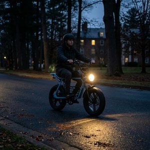 Vélo électrique vintage cool avec un grand phare rond, vélo élégant à pneus larges pour les déplacements sur le campus universitaire - Product Image 5