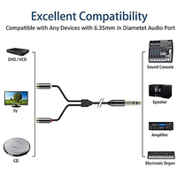 Câble audio coaxial torsadé plaqué or 6,5 mm mâle vers 2 RCA femelle, adaptateur répartiteur jack stéréo pour guitare/haut-parleur, gaine en PVC