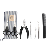 Kit de toilettage pour animaux de compagnie professionnel de haute qualité en acier inoxydable et plastique, 6 pièces, écologique, avec dissolvant de tiques, coupe-ongles, ciseaux